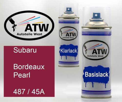 Subaru, Bordeaux Pearl, 487 / 45A: 400ml Sprühdose + 400ml Klarlack - Set, von ATW Autoteile West.